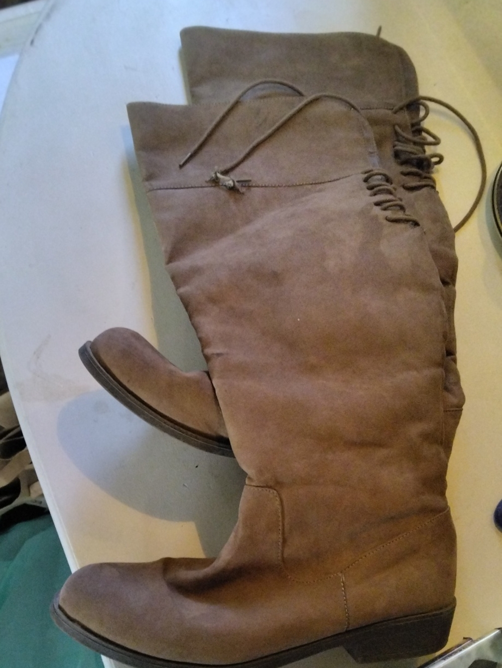 Madden Girl Taupe Over-The-Knee Suede Lace-Up Boots